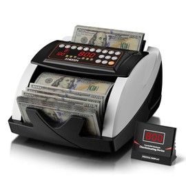 Aneken Money Counter with Value Count, UV/MG/IR Counterfeit Detection for Dollars Euros Bill Counter Machine with Count/Add/Batch/Auto Modes, Cash Counter with External LCD Display, White