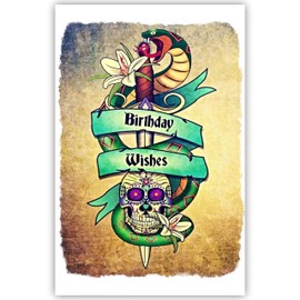 Tattoo Birthday Card, Goth Birthday Wishes Card, Alternative Birthday Card, Gothic Card.