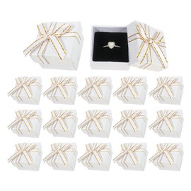 Nwvuop 18 Pack 4× 4× 3 cm Small Jewellery Ring Gift Boxes Bulk, Ring Gift Boxes with Bow Knot Earring Boxes for Jewellery(White)
