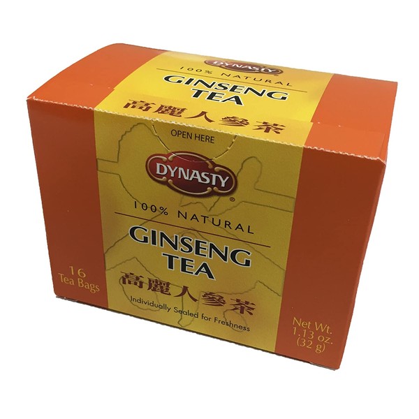 Dynasty 100% Natural Tea 16 Individual Tea Bags Per Pack (Ginseng, 2 Pack)