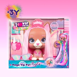 VIP PETS Mega Pet Nyla | Styling head set with extra long flowing hair easy to brush and style with +30 hair accessories & color boost - Surprise toy for kids +3 Years