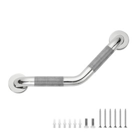 Grab Bars for Bathtubs and Showers- 1-1/4 x 16 Angled Shower Grab Bar for Seniors Knurled Stainless Steel Handicap Grab Bars for Wall, 15" Hole Center (Polished Nickel, 1 Pack)