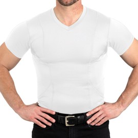 CCW Tactical Concealed Carry Holster Shirt | Quick Access Open Pocket with Large Storage | All Season Moisture Wicking Compression Shirt | Mens V-Neck, White XL
