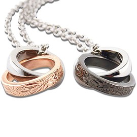 [Alohalokahi] Hawaiian Jewelry Accessories Pair Necklace, Stainless Steel Pendant, 2 Row Ring, Black, Rose Gold [Width 0.08 inch (2 mm) Azuki Chain Included 17.7 to 19.7 inches (45 cm) to 19.7 inches