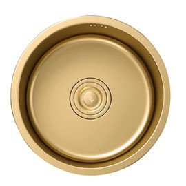 BIGYOUZI 12In Round Gold Kitchen sink 304 Stainless Steel Countertop in Bar Sinks Single Bowl Rv Small Sink with Drainage set (12.5''X12.5'')