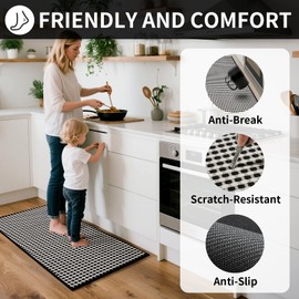 YDKGL Kitchen Rugs Non Slip Washable, Rubber Backing Soft Chenille Braided Kitchen Mats for Floor, Super Absorbent Kitchen Runner Rug, Standing Mat Kitchen Sink Mat, Easy to Clean, Black 17"x47"