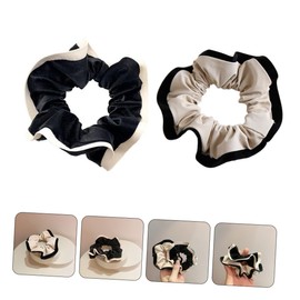 Beavorty 2pcs Color Matching Leather Hair Bands Black Beige Hair Ties for Girls Scrunchy for Comfortable Ponytail Holders Stylish Accessories