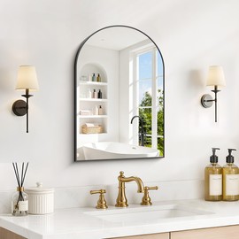 VALORMIR Black Arched Mirror 16x24 Inch, Bathroom Mirror for Over Sink, Small Wall Mounted Vanity Mirror with Aluminum Alloy Frame, Tempered Glass Arch Top Wall Mirror for Entryway, Living Room