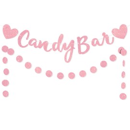 DUXUANT Candy Bar Party Banner Set, Gold Glitter Sign Garland for Wedding Party Reception Buffet Decoration Photography Banner Prop,Rose Gold