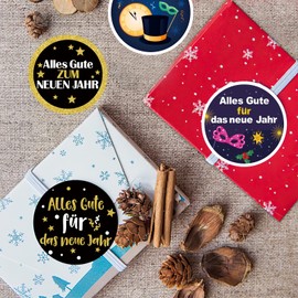 Pack of 144 German Happy New Year Labels Stickers, Round Coloured Stickers, New Year Stickers, New Year's Eve Decoration 2025, Happy New Year Party Decoration for Gift Bags Boxes/Envelope Packaging