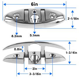 WTMORE Boat Cleats 6 inch, 316 Stainless Steel Folding Boat Cleats Marine Grade Dock Cleats Boat Dock Cleats Rope Cleats, Cleat Flip Up Dock Cleat for Boat Kayak and Decoration with Fasteners, 4 Pack