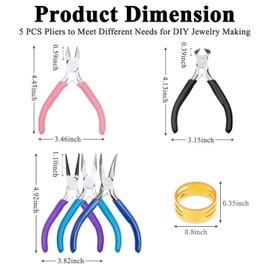 Modacraft 5 PCS Jewellery Pliers Kit with Spring, Jewellery Making Plier Set with Needle Nose Plier, Round Nose Plier, Bent Nose Plier, Wire Cutter, DIY Plire Jewellery Making Kit for Girls