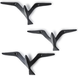 Ambipolar Iron Cast Decorative Gull Bird Wall Mounted Coat Hooks, Black, Set of 3