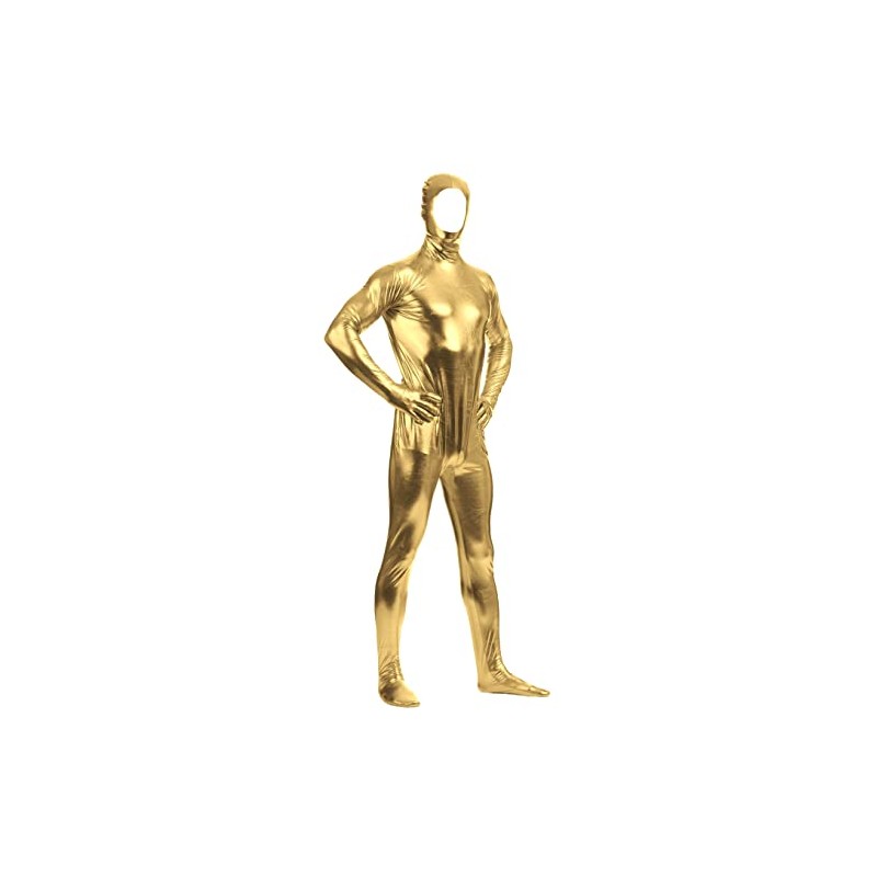 Aniler Unisex Shiny Metallic Open Face Zipper Stretchy Zentai Bodysuit