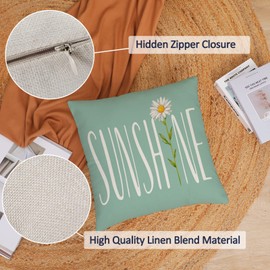 Daisy Pillow Covers 20x20 Set of 4 Summer Throw Pillow Covers Hello Sunshine Pillow Covers Cushion Covers Square Cotton Linen Pillow Cases for Couch Sofa Patio Outdoor Home Decorations(20 Inch)