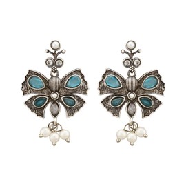 Efulgenz Indian Earrings for Women Butterfly Crystal Dangle Earrings Set Faux Pearl Blue Crystal Earrings Dangle Earrings Bohemian Statement Earrings Jewelry for Women, Copper, No Gemstone