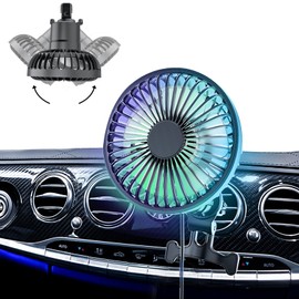 Tomistan Car Fan, Automatic Oscillating (New in Summer), Car Fan, Circulator, Oscillation, 3 Levels of Air Flow Adjustment, Two-Fan Type, LED Light, Low Noise, Air Circulation, USB Power, 360° Angle