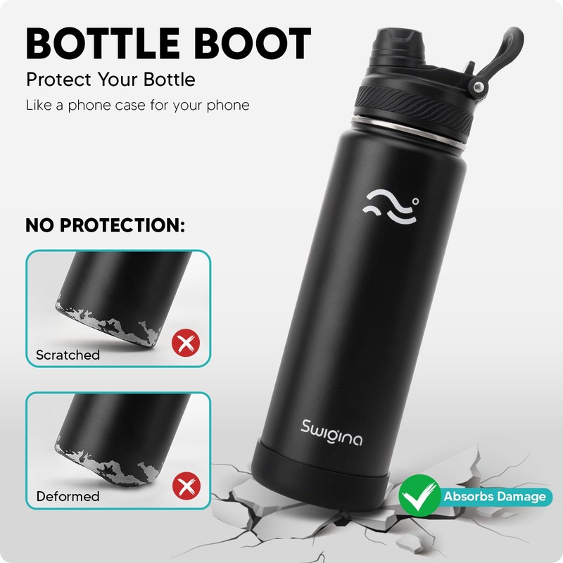 Swigina [2-IN-1 LID] Insulated Water Bottle with Silicone Boot (36hrs