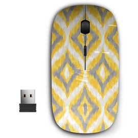 KAWAMOUSE 2.4G Ergonomic Portable USB Wireless Mouse for PC, Laptop, Computer, Notebook with Nano Receiver (Yellow Gray Wild Ikat)