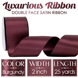 MEEDEE Burgundy Satin Ribbon 2 inch Wide Burgundy Ribbon Double Faced Satin Ribbon Burgundy Christmas Ribbon by 25 Yards Burgundy Ribbon for Christmas Tree, Crafts, Satin Weddings, Flower Bouquet