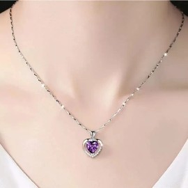 Collar Dije Corazón 925plata Cristal Mujer Arete Caja Kit