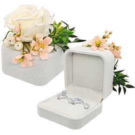 Verichy Ring Box Wedding Day Ring Holder White Square Bridal Ring Box for Proposal Ceremony