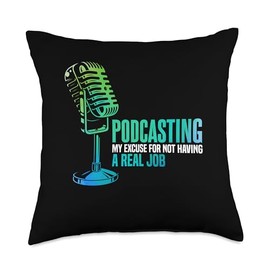 Radio Podcaster Podcast Microphone Throw Pillow