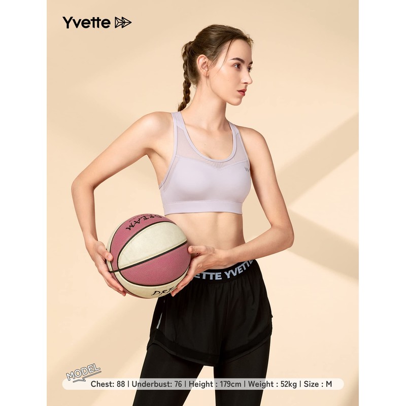 Yvette Sports Bra Non-Shaking High Support, Back Hook Type, Mesh