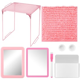 Maxcheck 8 Pcs Locker Accessories Set Locker Rug Magnetic Mirror Organizer Dry Erase Markers Whiteboard Magnets Shelf Decorations for Office School Essentials(Pink)