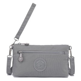 AOCINA RFID Printed Wristlet Wallet for Women, Small Crossbody Purse, Nylon Clutch Bag with Card Slots & Multi-Pockets(Gray)