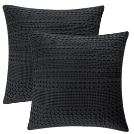 PHF 100% Cotton Waffle Weave Euro Sham Covers, 2 Pack 26" x 26" Bed Pillow Covers for Elegant Home Decor, No Filling, Luxury Aesthetic Soft Euro Pillow Cases for Bed, Black