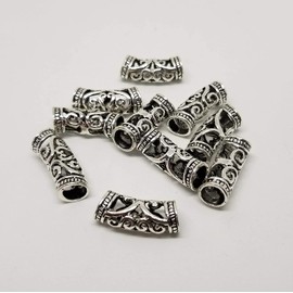 10pcs Hair Clips Dreadlocks Tubes Beads Hair Decoration Accessories Jewelry Dreadlock Beads Hair Cuff Braiding Beads Tibetan Hippie Rasta Style Vikings Beads DIY Bracelet Hair Braiding (Silver)