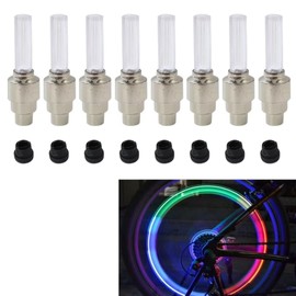 8Pack New Version LED Flash Light Bike Bicycle Car Wheel Motorcycle Tire Valve Cap Neon Lamp (Cylindrical, Multicolor)