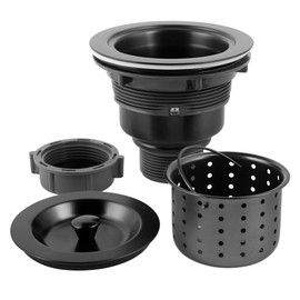 LQS Kitchen Sink Drain Assembly, Kitchen Sink Strainer with Deep Removable Waste Basket, Stainless Steel Sink Basket Strainer with Drain Assembly for 3-1/2-inch Sink Opening Size (Black)
