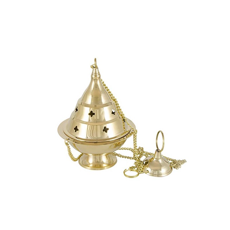 NKlaus 2168 Incense Burner Brass Gold with Chain 25 cm