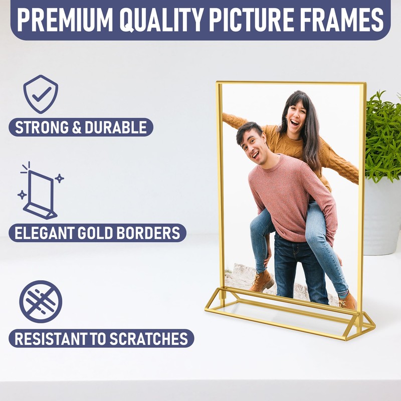 Dasher Products Gold Picture Frames Double-Sided, 6-Pack 4x6 Acrylic Table