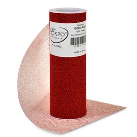 Expo International Decorative Glitter Tulle, Roll/Spool of 6” X 10 Yards, Lightweight Polyester Tulle Fabric for Costumes, Wedding, and Party Decorations, Washable, Easy-to-Use, Red