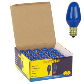 Sunlite 7C7/B Incandescent 7-Watt, Candelabra Based, C7 Night Light Colored Bulb, Blue, 25 Pack