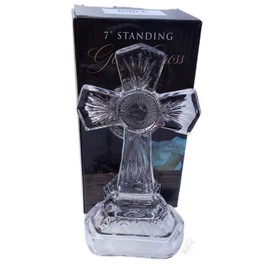Biblegifts Standing Glass Cross 7" 18cm High from Sturdy Ideal for Nuns, Monks, Pastors, Vicars or Ministers. Boxed Gift
