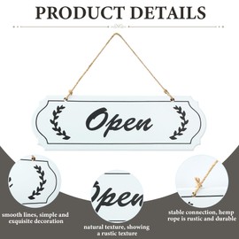 Open Sign - Open Closed Sign, 30x9.5CM Wooden Reversible Double-Sided Business Signs with Foliage Design,Elegant Door Number for Business Door Window Restaurant Club Shop Bar Hotel Cafe Retail Store