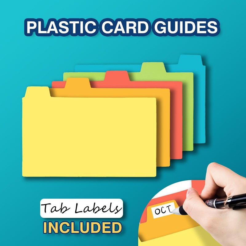 H4D Index Card Holder 3x5 Inches with 25 Plastic Dividers,
