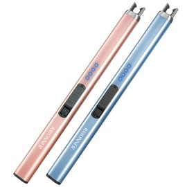 Electric Candle Lighter, Windproof Flameless USB Rechargeable Plasma Arc Lighter for Grill Firework Kitchen Camping (2 Pack - Blue&Rose Gold)