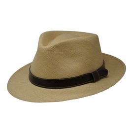 Borges & Scott The Savanna Teardrop - Hand Woven Panama Hat with Leather Belt Trim - 62cm