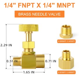 GASHER 1Pcs Brass Replacement Control Needle Valve 1/4" Female NPT X 1/4" Male NPT