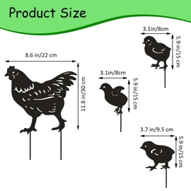 INCAUCA 4Pcs Metal Chicken Garden Stakes, Decorative Hen and Chicks Yard Stakes, Metal Animal Yard Decor, Chicken Art Silhouette Statue for Lawn Patio Gazon Outdoor Ornament