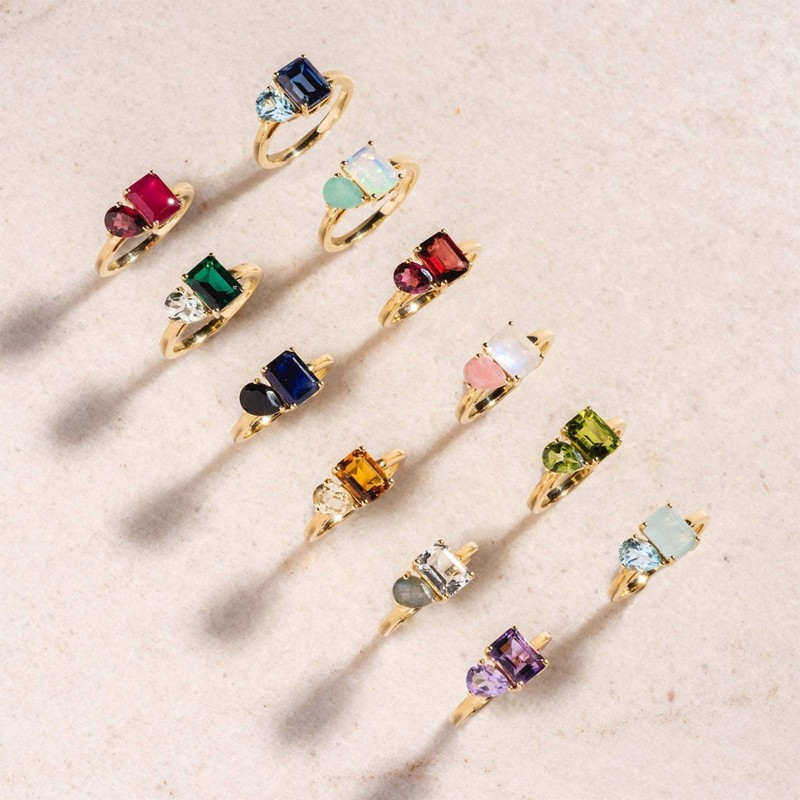HUASAI Gold Birthstone Rings for Women: 14K Gold Plated Toi