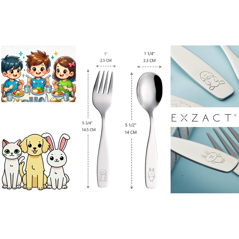 EXZACT 12-Piece Children's Stainless Steel Cutlery Set - 6 Forks,