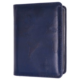 kandouren RFID Blocking Passport Holder Cover Case,Travel Luggage Passport Wallet Made with Blue Map Crazy Horse PU Leather for Men & Women