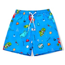 SPTRAMLE Boys Swim Shorts, Quick-Dry Board Shorts Boys Swim Trunks for Toddler Kids Boy 3-4 Years Blue Dinosaur