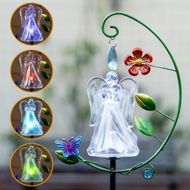 Angel Solar Lights Outdoor Garden Solar Angels Grave Decorations for Cemetery Color Changing Angel Statues for Garden Flower Bed Decor Christmas Memorial Sympathy Gift 1 Pack (White)